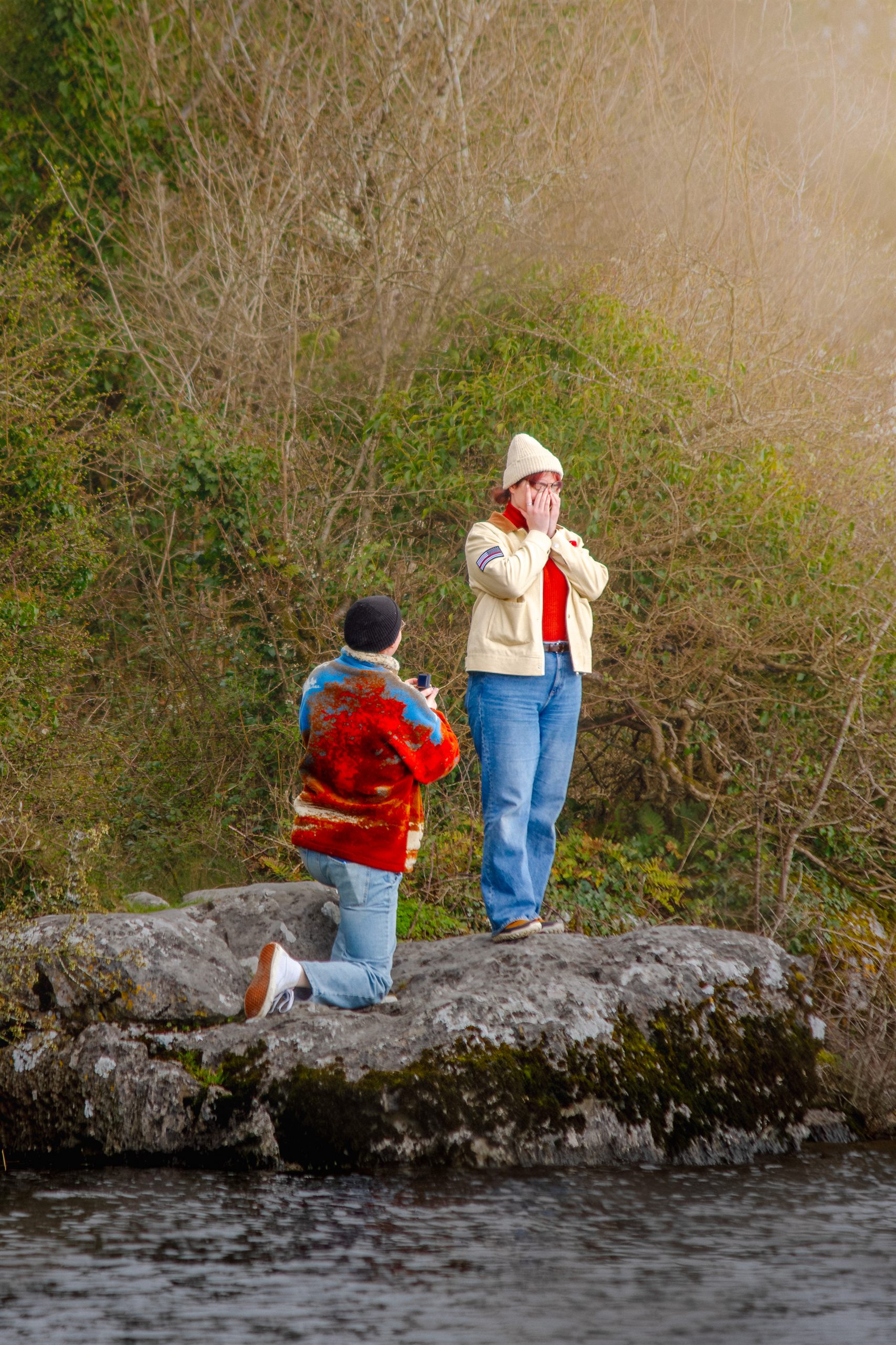 After: warm, sharpened proposal photo with recovered color